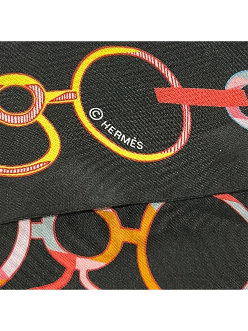 Hermes Scarf Twill Black Multi Ribbon Re Boucles - Picture 2 of 8